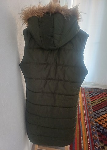 Kürk Detaylı haki yeşili Midi Kadın Yelek - Görsel 4
