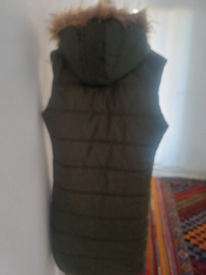 Kürk Detaylı haki yeşili Midi Kadın Yelek - Görsel 3