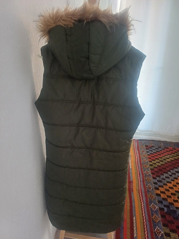 Kürk Detaylı haki yeşili Midi Kadın Yelek - Görsel 4