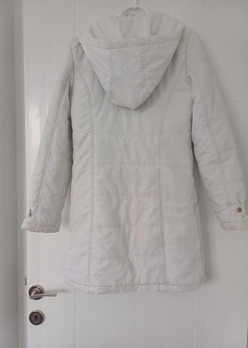 Düğmeli Beyaz Midi Keten Kadın Ceket - Görsel 4