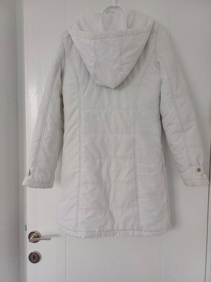 Düğmeli Beyaz Midi Keten Kadın Ceket - Görsel 4