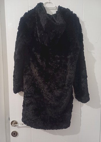 Siyah Midi Kadın Peluş Kürk Kaban - Görsel 5