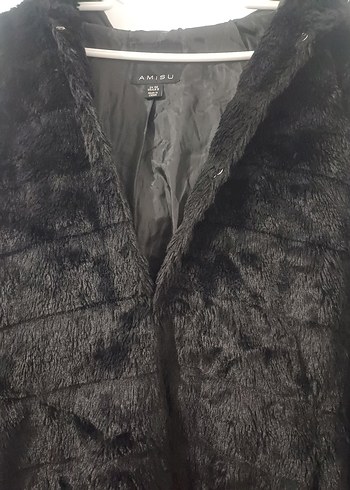 Siyah Midi Kadın Peluş Kürk Kaban - Görsel 4