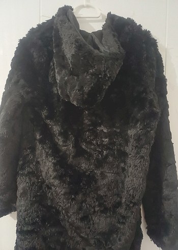 Siyah Midi Kadın Peluş Kürk Kaban - Görsel 7