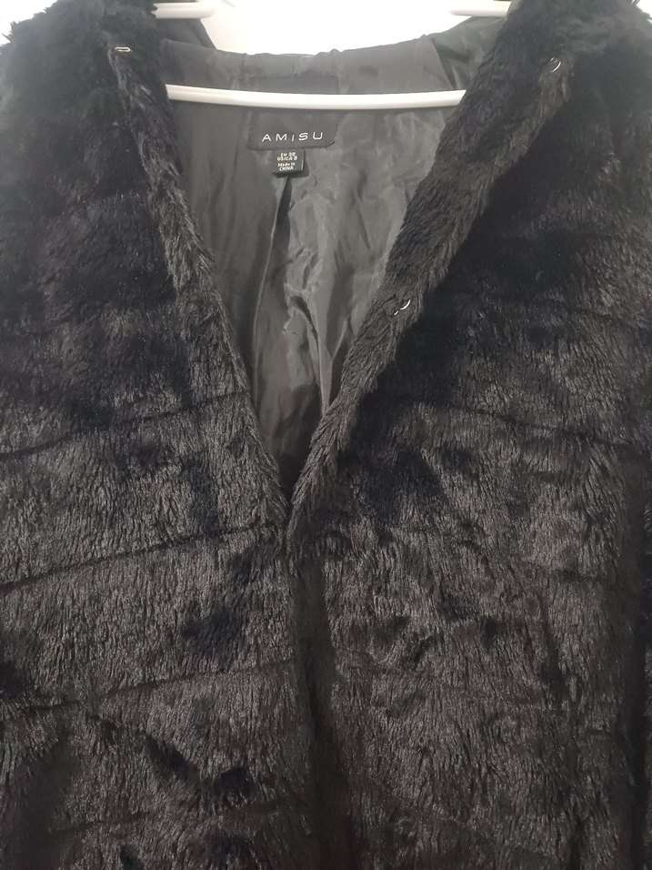 Siyah Midi Kadın Peluş Kürk Kaban - Görsel 4