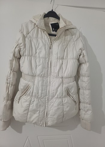 Beyaz Fermuarlı Kadın Kışlık Mont - Görsel 2