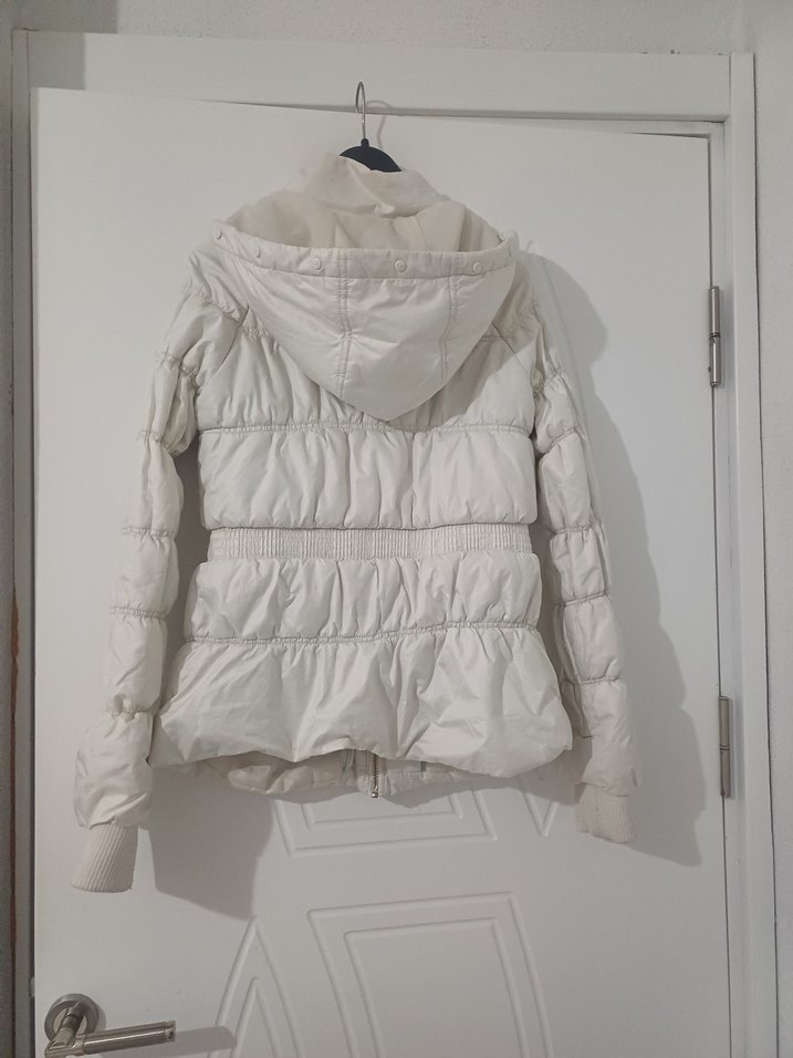 Beyaz Fermuarlı Kadın Kışlık Mont - Görsel 4