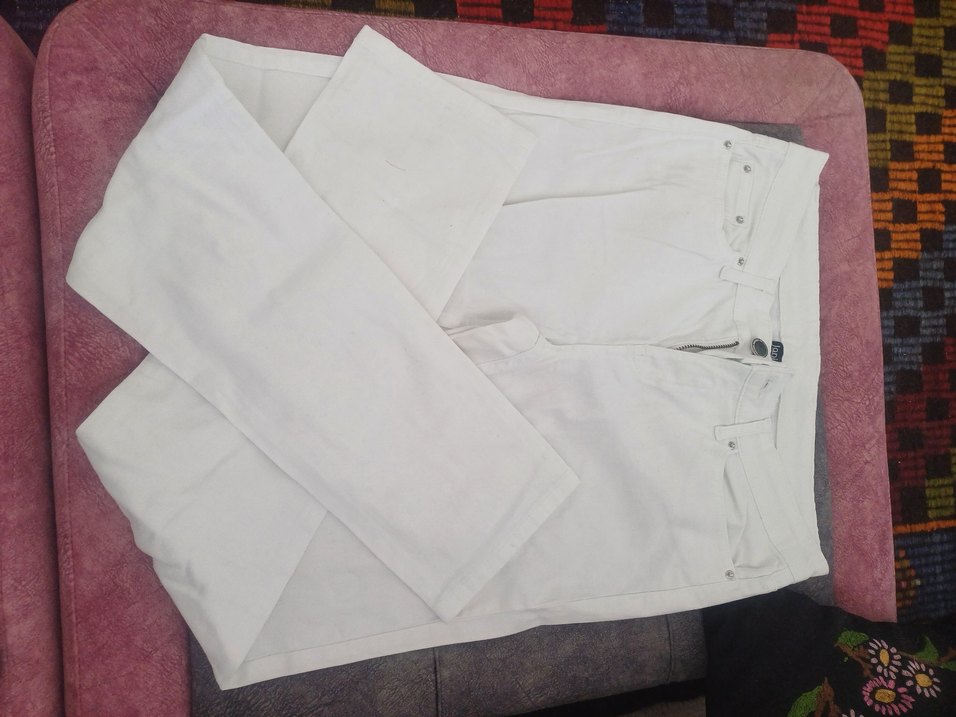 Düğmeli Beyaz Kadın Kumaş Pantolon - Görsel 2