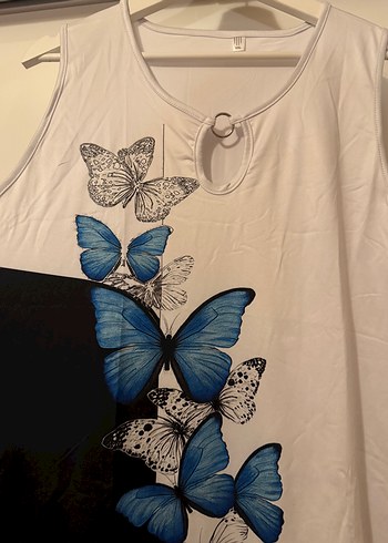 xxl Beden beyaz Renk Kelebek Desenli Siyah Beyaz Oversize Elbise
