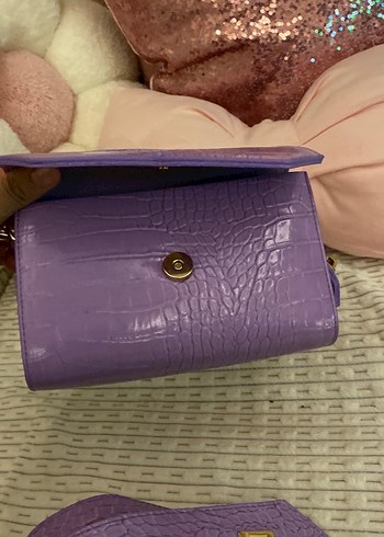 Mor Deri Kemerli Yılan Desenli Kadın Çanta - Görsel 3