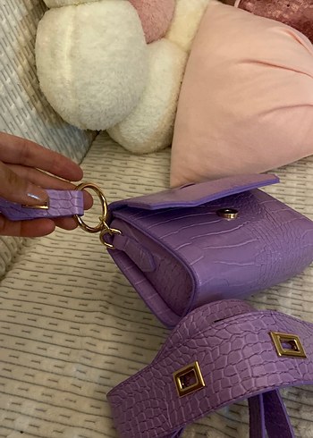 Mor Deri Kemerli Yılan Desenli Kadın Çanta - Görsel 4