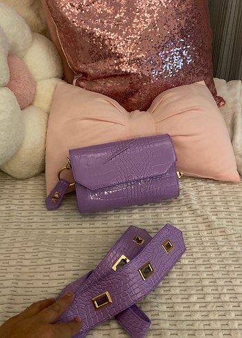 Mor Deri Kemerli Yılan Desenli Kadın Çanta - Görsel 2