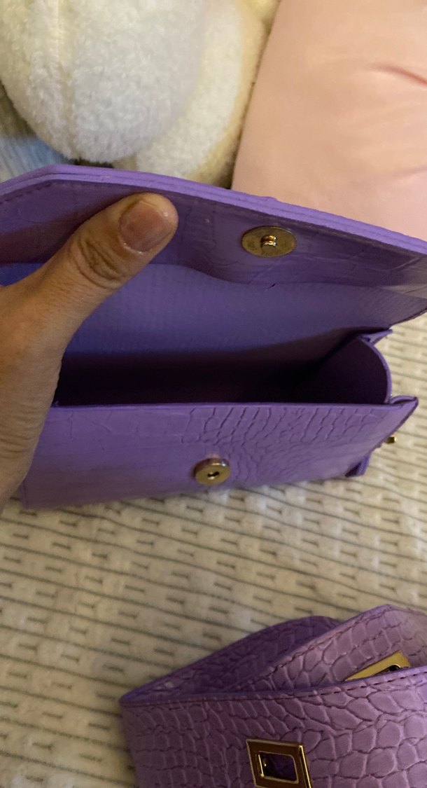 Mor Deri Kemerli Yılan Desenli Kadın Çanta - Görsel 5