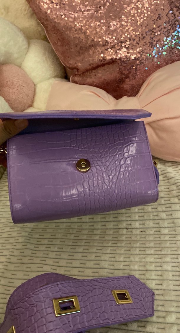 Mor Deri Kemerli Yılan Desenli Kadın Çanta - Görsel 3