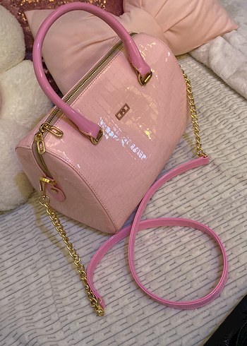 Pembe Zincir Detaylı Yılan Desenli Deri Çanta - Görsel 3