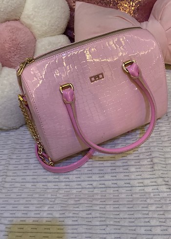 Pembe Zincir Detaylı Yılan Desenli Deri Çanta - Görsel 2