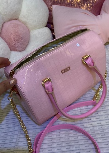 Pembe Zincir Detaylı Yılan Desenli Deri Çanta - Görsel 5