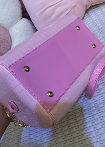 Pembe Zincir Detaylı Yılan Desenli Deri Çanta - Görsel 6