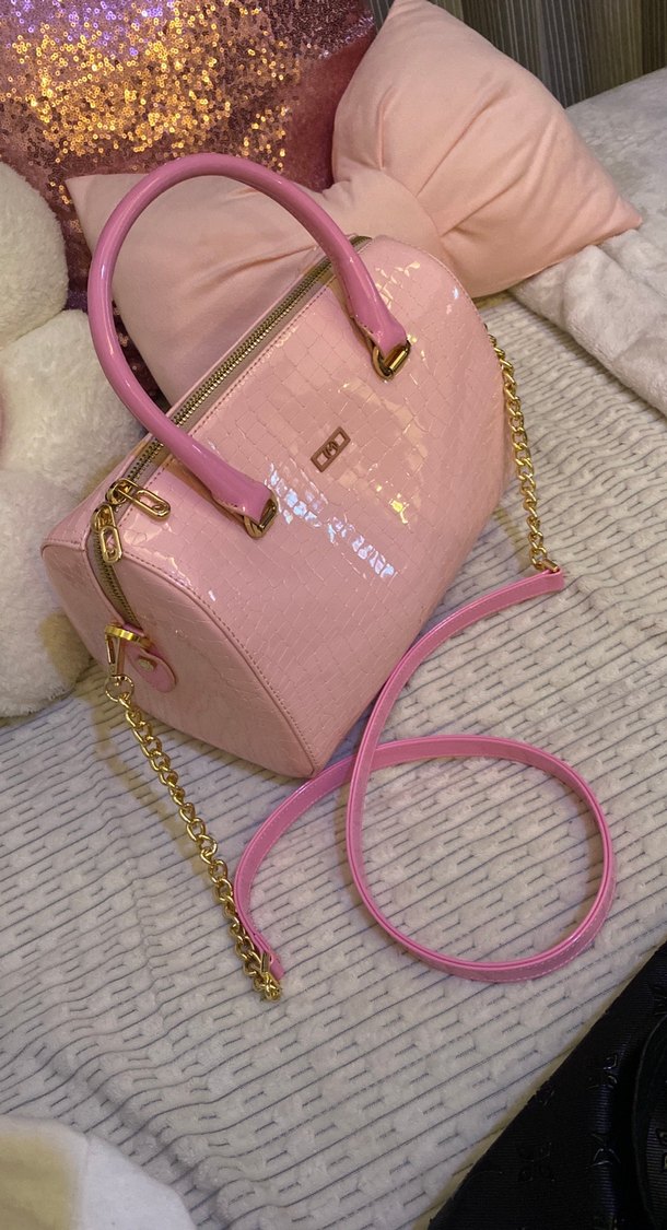 Pembe Zincir Detaylı Yılan Desenli Deri Çanta - Görsel 3