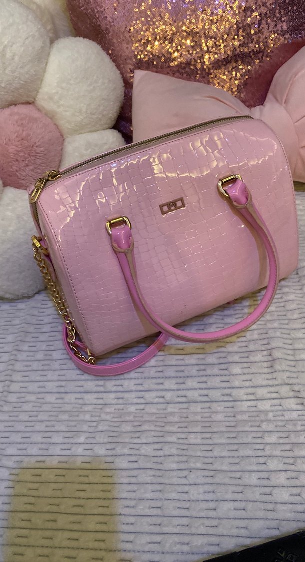 Pembe Zincir Detaylı Yılan Desenli Deri Çanta - Görsel 2