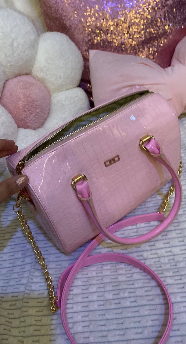 Pembe Zincir Detaylı Yılan Desenli Deri Çanta - Görsel 5