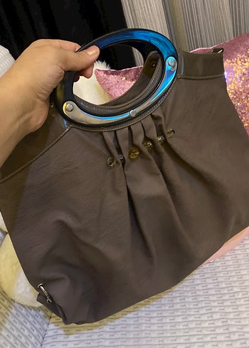 Kahverengi Deri Kadın Çanta Tokalı - Görsel 4