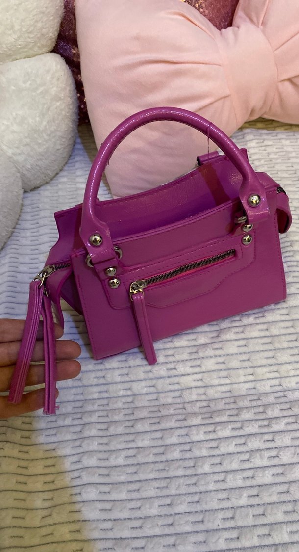 Pembe Deri Fermuarlı Kadın Çanta - Görsel 3