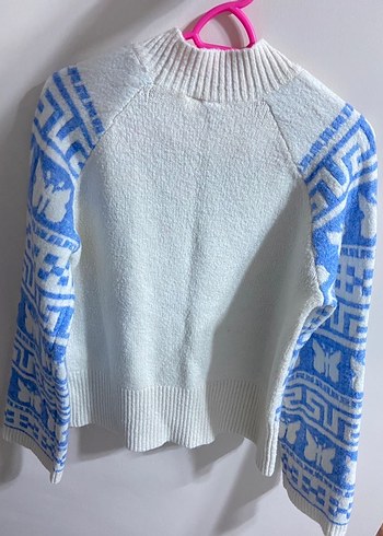 Mavi Baskılı Örgü Kadın Kazak - Görsel 2