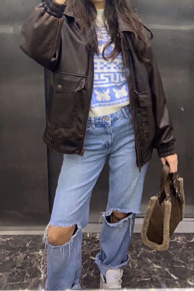 Mavi Baskılı Örgü Kadın Kazak - Görsel 3