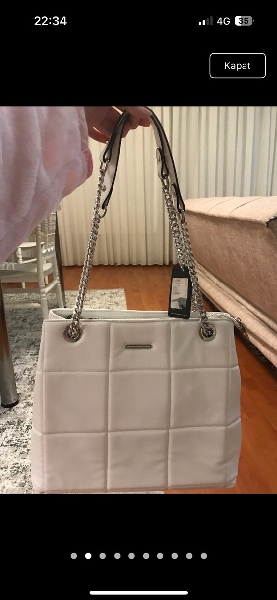 Zincir Detaylı Bej Deri Kadın Çanta krista bell - Görsel 5