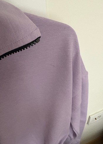 Uzun Kollu Mor Fermuarlı Sweatshirt - Görsel 2