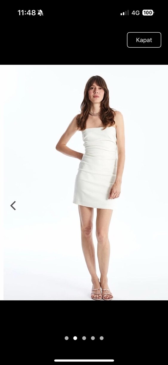 Beyaz Drapeli Straplez Mini Elbise - Görsel 2