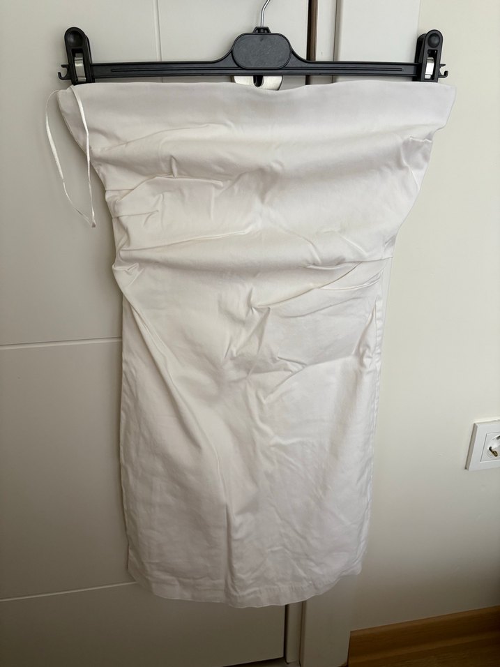 Beyaz Drapeli Straplez Mini Elbise - Görsel 4