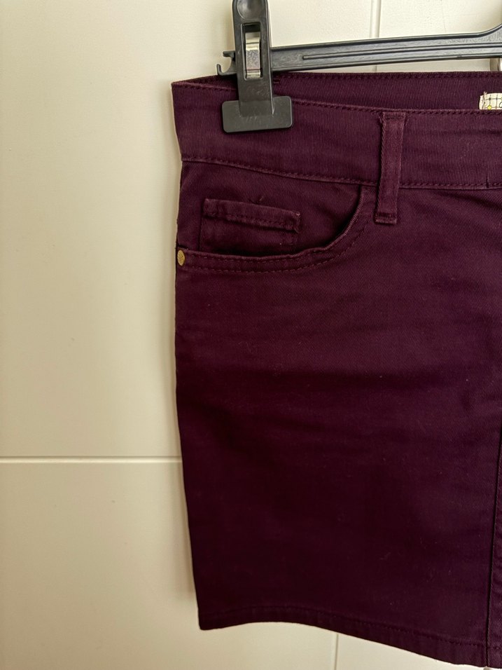 Mor Düğmeli Kadın Mini Etek - Görsel 2