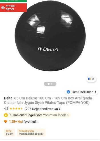 Delta Siyah Pilates Topu 65 cm Deluxe