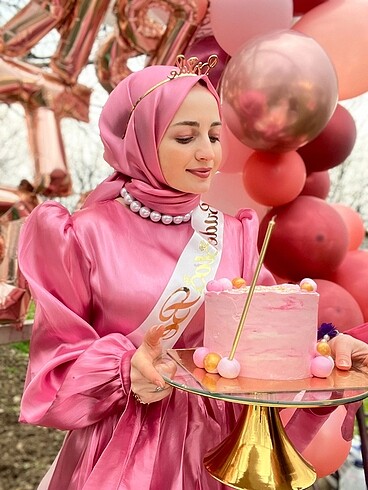 l Beden pembe Renk Tesettür bride abiye elbise