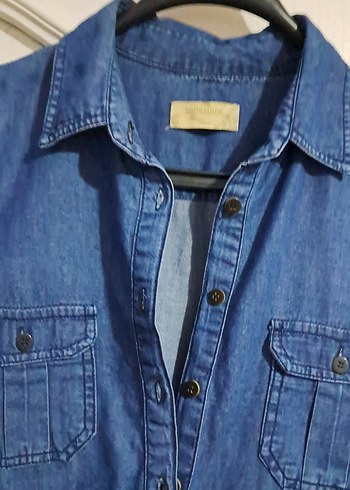 Koton Lacivert Uzun Kollu Denim Midi Elbise