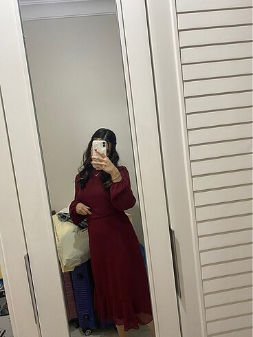 m Beden Bordo elbise
