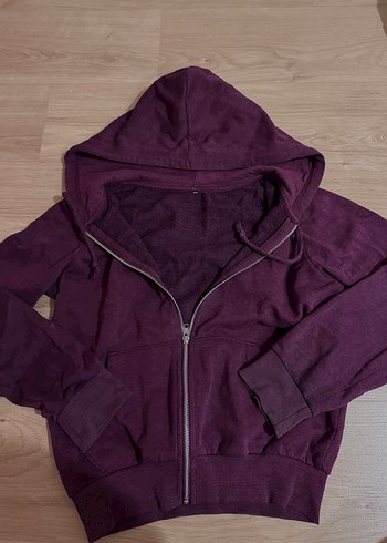H&M Kadın Bordo-Mor Fermuarlı Sweatshirt - Görsel 3