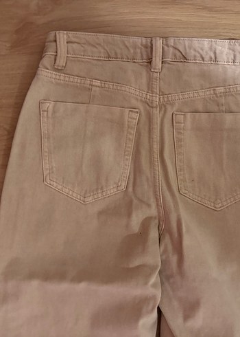 BERSHKA Bej Düğmeli Kadın Keten Pantolon - Görsel 3
