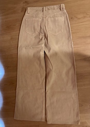 BERSHKA Bej Düğmeli Kadın Keten Pantolon - Görsel 4