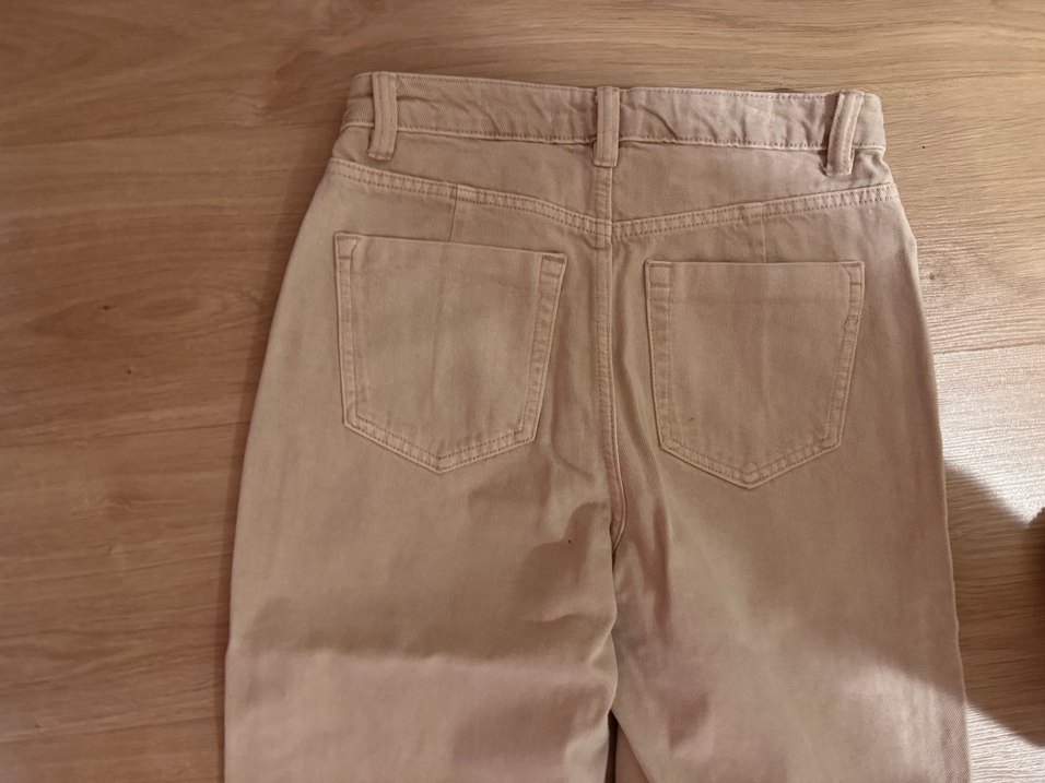 BERSHKA Bej Düğmeli Kadın Keten Pantolon - Görsel 3