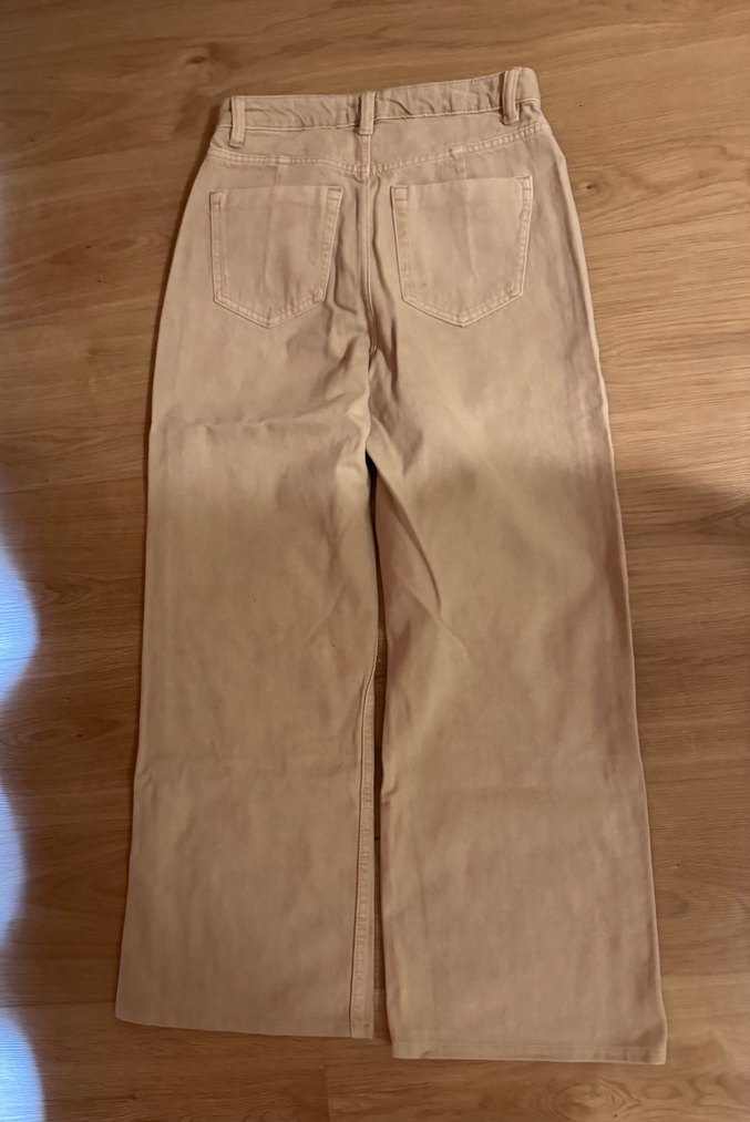 BERSHKA Bej Düğmeli Kadın Keten Pantolon - Görsel 4