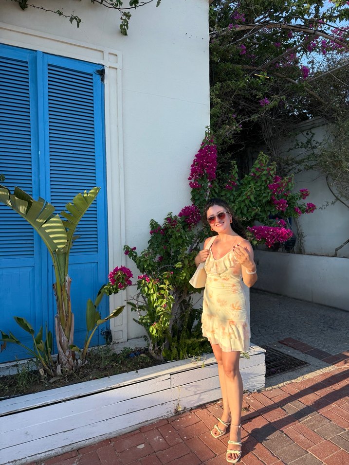 Sarı Transparan Straplez Mini Bohem Elbise - Görsel 2