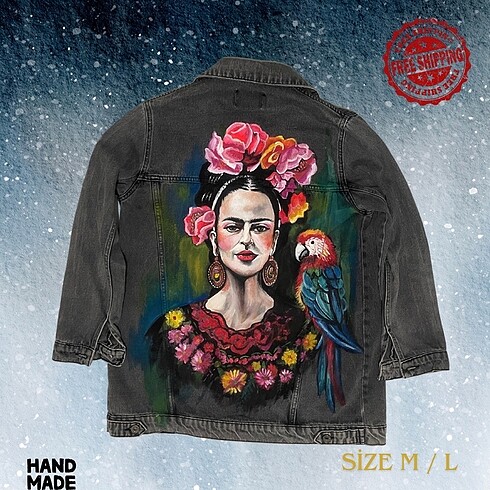 Frida Kahlo Desenli Tasarım Kotceket