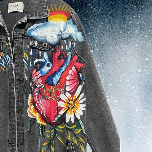 28 Beden gri Renk Frida Kahlo Desenli Tasarım Kotceket
