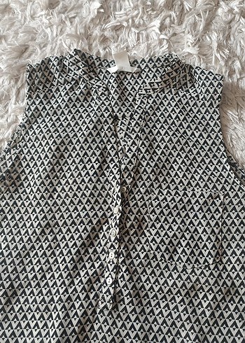 H&M Gri Bohem Desenli Kolsuz Bluz