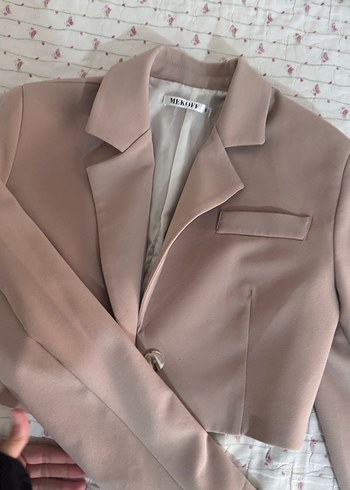 s Beden ten rengi Renk Bej Kadın Düğmeli Midi Blazer Ceket