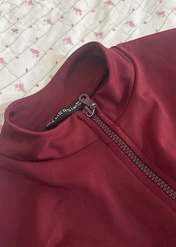 s Beden Bordo Fermuarlı Yüksek Yakalı crop Kadın Ceket