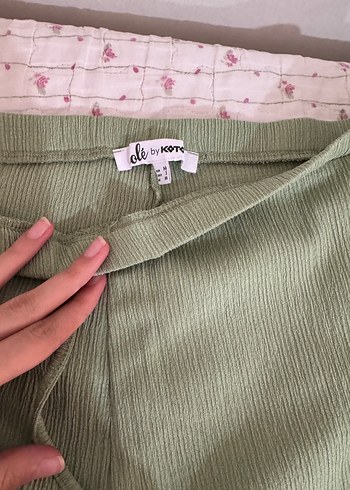s Beden Yeşil Pilili Kadın Keten Pantolon